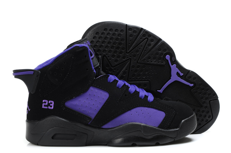 Air Jordan 6 Black Purple For Kids - Click Image to Close